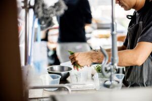 Chef cooking in restaurant kitchen
